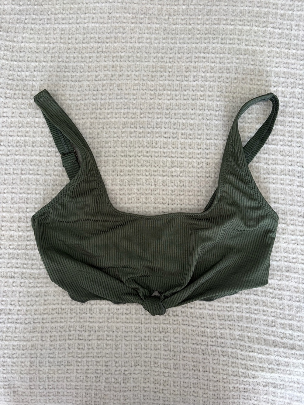 SO Olive Ribbed Knot Front Bikini Top